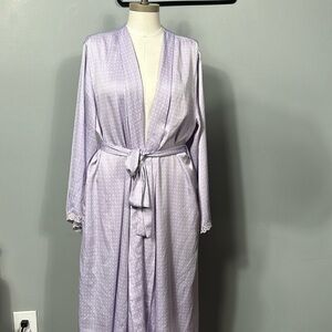 Natori Large Lavender Polka Dot Maxi Robe Vintage Belted